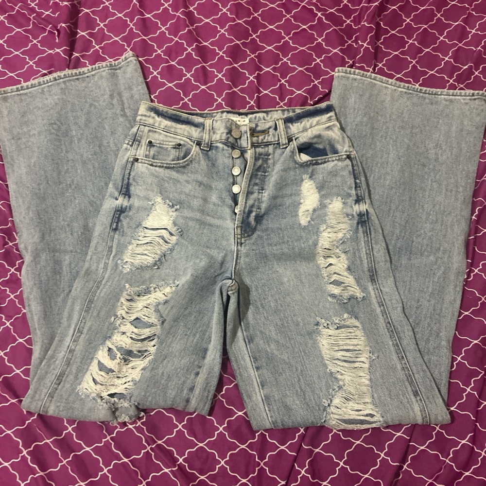 PacSun Light Blue Distressed wide leg Jeans